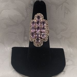 Beautiful Vintage Large Many Amethysts Marcasite Sterling Silver Ring